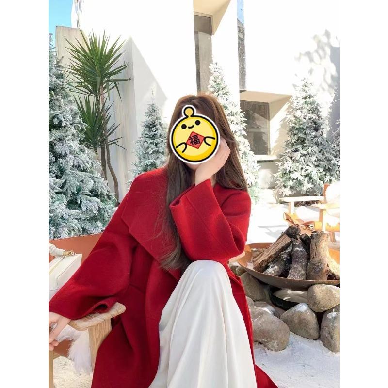New Double-sided Wool Coat Long Large Lapel Korean Style Loose Casual Woolen Coat
