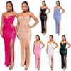 Skirt Women's Summer Deep V Halter Split Suspender Skirt Temperament Sequin French Dress Summer Women