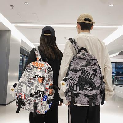 Tide Cool Letter Graffiti Contrasting Colors Large Capacity High School Junior High School Student Schoolbag New Versatile Backpack