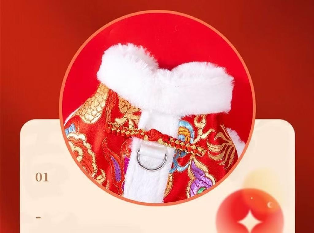 2026New Year Dog Clothes Chinese Style Tang Suit Pet Cotton Clothing Festive Print Dog Jacket Coat XS- XXL Thicken Keep Warm