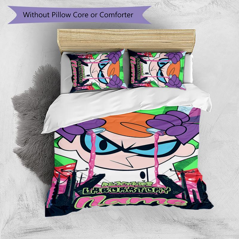 3pcs Custom Name Dexter's Laboratory Bedding Set Duvet Cover Closure Includes 1 Duvet Cover & 2 Pillowcases for All Seasons Bedroom Decor