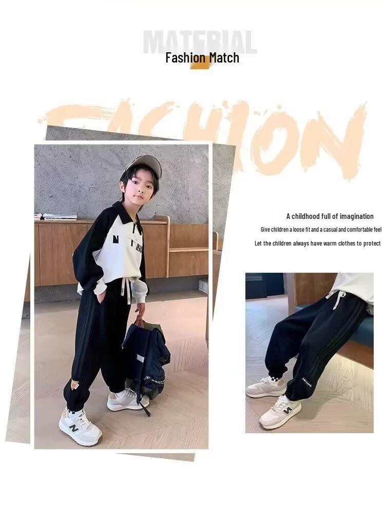 Pantaloni della tuta neri da ragazzo per primavera e autunno - Vestibilità casual leggera per bambini e adolescenti