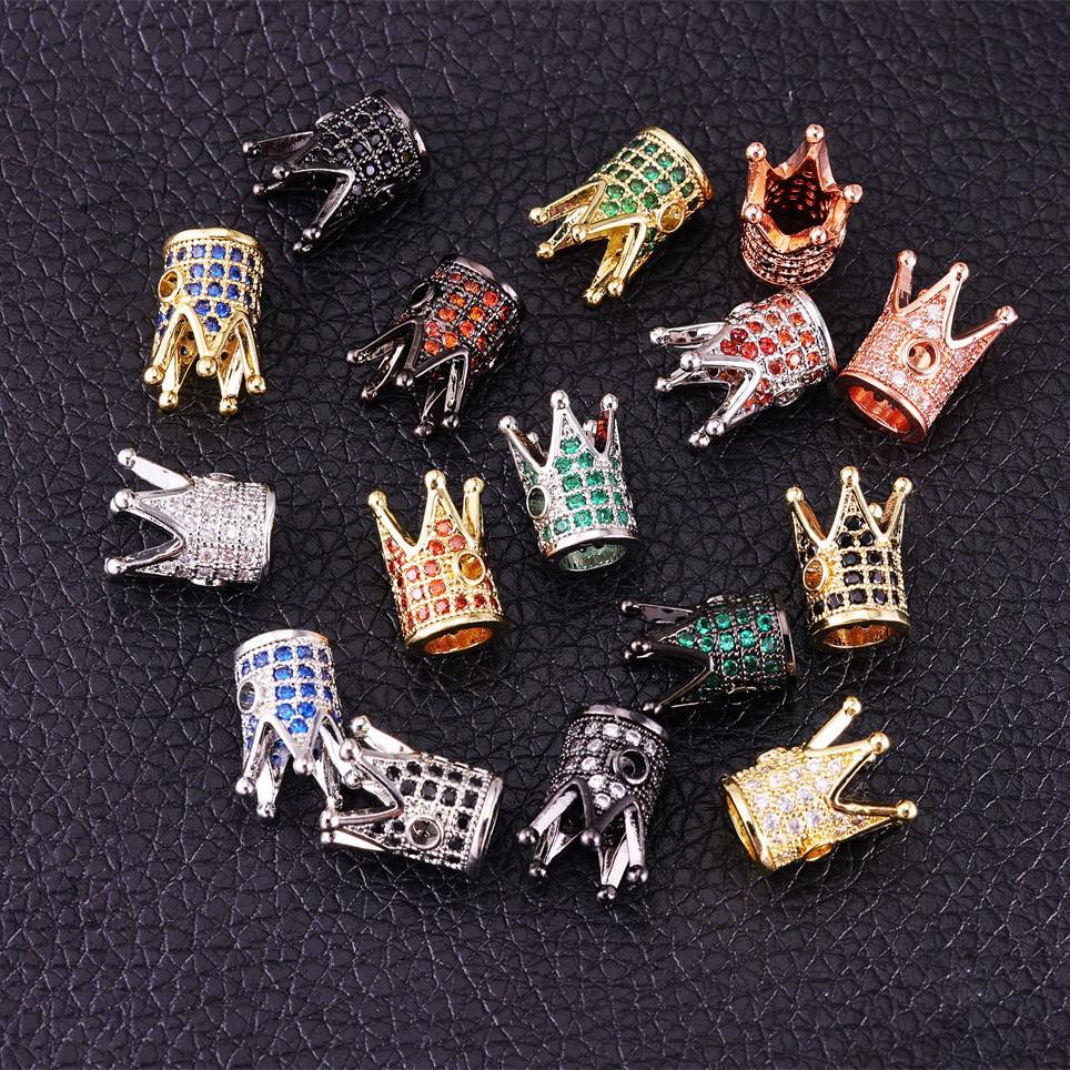 18K Gold Crown Beads with Micro-inlaid Zircon for DIY Jewelry Making