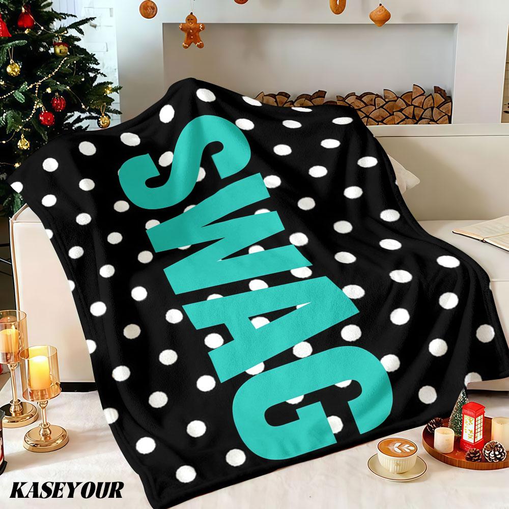 Teal Polka Dot SWAG Winter Summer Flannel Blanket Throw Fleece Soft Fuzzy Plush Cozy Fleece Blankets for Sofa Ideal Gifts