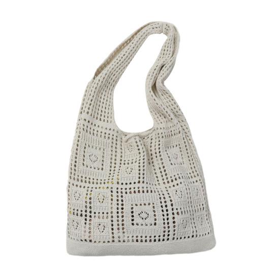 Women Shoulder Bag Wide Straps Large Capacity Solid Color Handbag Commuting Style Decorative Knitting Shoulder Bag