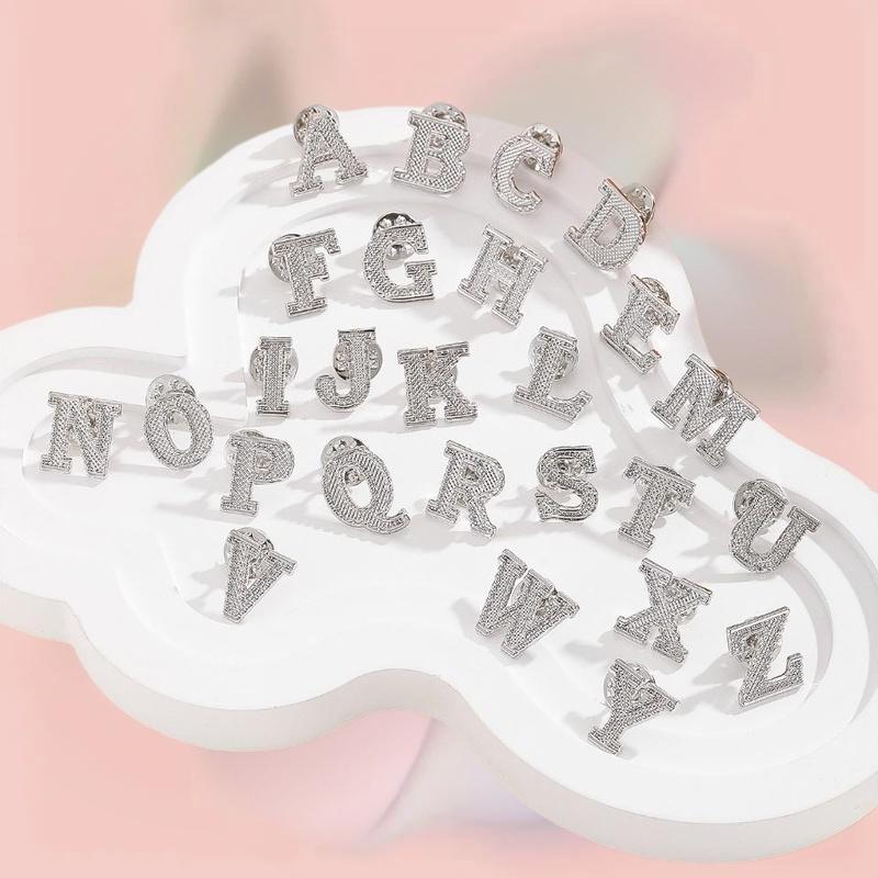 New 2PCS Initial A To Z 26 Letters Pin Silver Color Fashion Metal Alphabet Women Men Suit Collar Lapel Brooch Pin Accessories