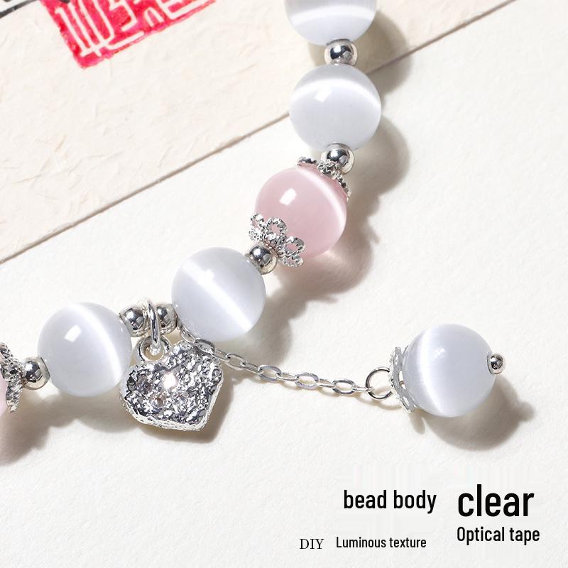 White Cat's Eye Bead Bracelet - Women's Luxury Sweet Fresh Friendship Jewelry