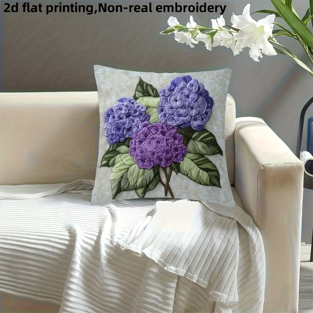 Purple Hydrangea Style Throw Pillow Cover Floral Art Decorative Pillow Case For Home Decor