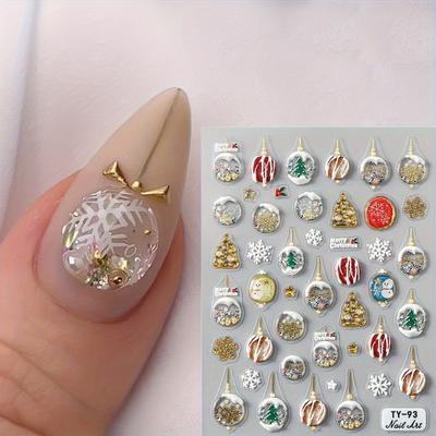 Autocollant Ongle 5D en Relief Arbre de Noël Flocon de Neige Décoration Nail Art Noël Slider Décoration Manucure Fournitures Ongles Noël