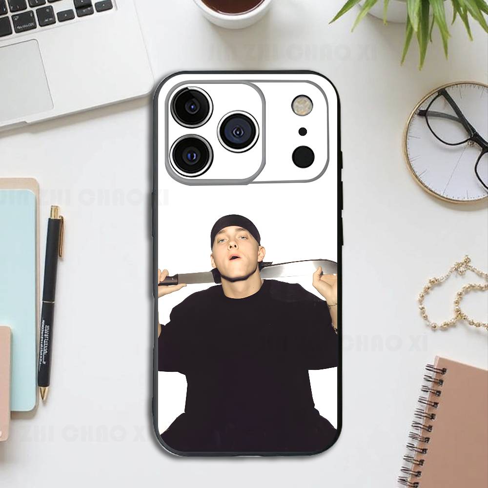Hip-Hop Eminem Rapper Black Phone Case For IPhone 17 16 15 14 13 12 13 12 11 Pro Max Plus XS XR Silicone Soft Back Cover