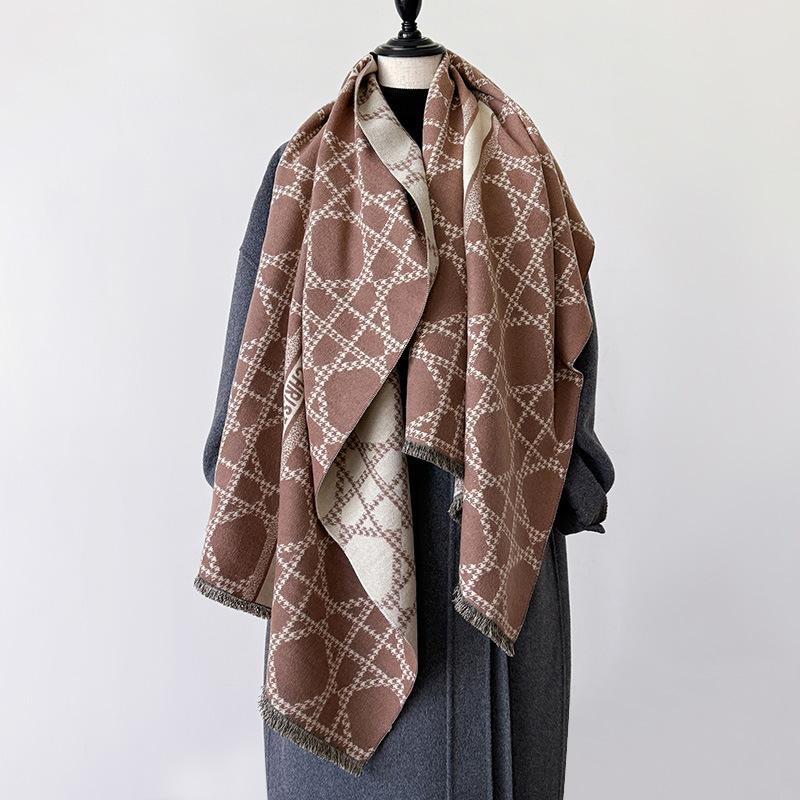 Geometric Lines, Simple Style, Double-sided Imitation Cashmere Scarf, Winter High-end Temperament, Women's Warm Shawl