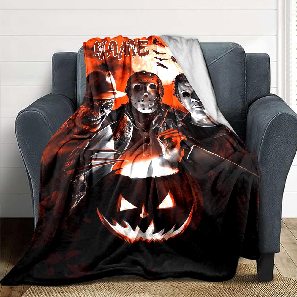 Custom Name Horror Movie Night Party Blanket For Couch Bed Plush Cozy Fuzzy Blanket Super Soft Warm Blankets For Fall And Winter 0916171