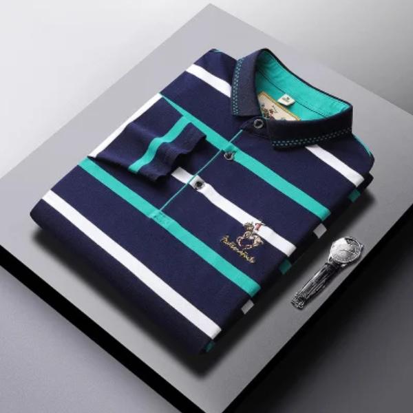 Gestreiftes Baumwollhemd für Herren mittleren Alters, langärmeliges T-Shirt für Herren mittleren Alters, ST-Shirt
