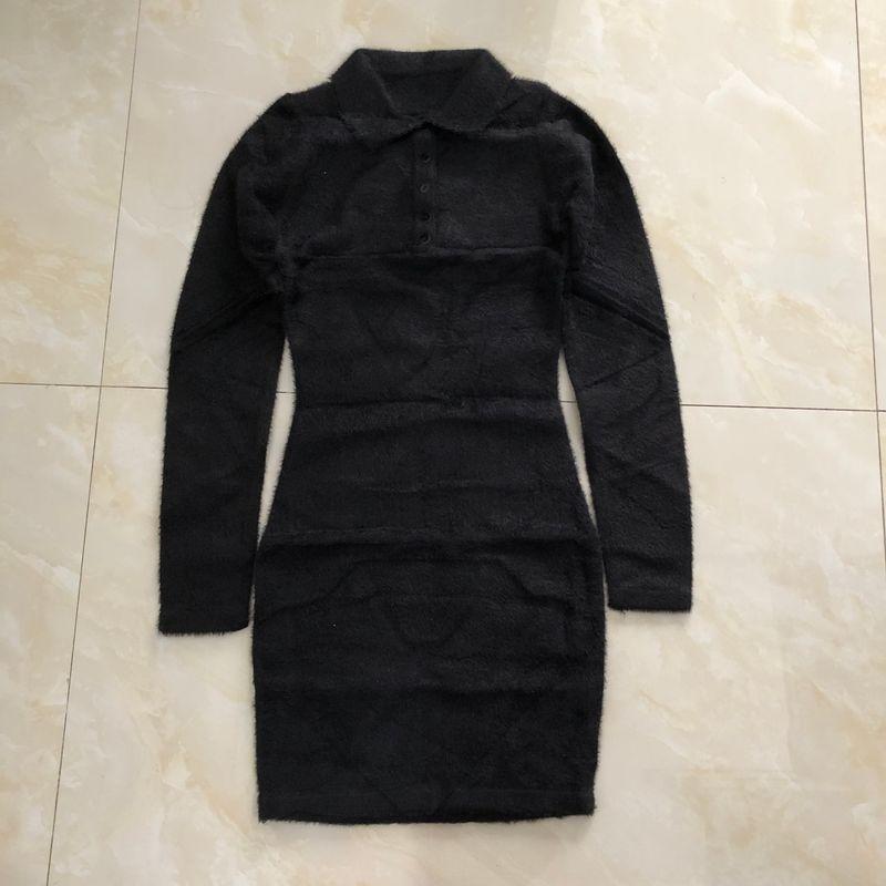 

Women s Clothing Imitation Marten Silm Polo Collar Pullover Dress Black C- 1-23-3 S