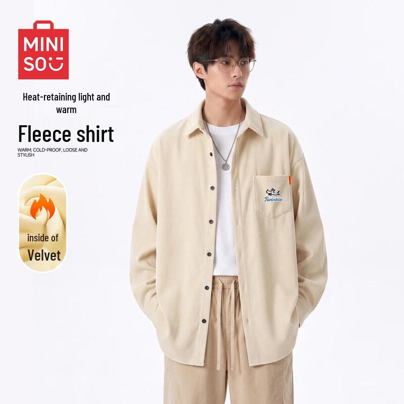 MINISO Men's Corduroy Fleece-Lined Casual Shirt Jacket