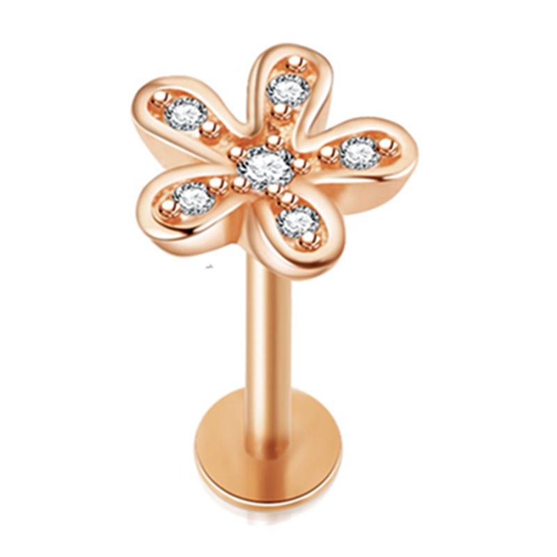 Crystal Flower Tragus Piercing Earring Flat 16G Cross Cartilage Piercing Stud Helix Jewelry Conch Rook Lobe Earring Labret Stud