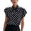 Summer Polka Dot Short Sleeve Lace-up Blouse Shirt Women's Casual Fashion Top for Outdoor Daily Wear
