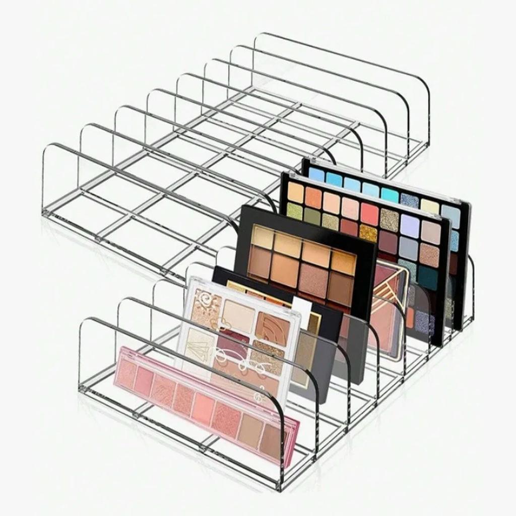 Transparenter Make-up-Organizer mit 7 Fächern für Lidschattenpalette und Kosmetik, Aufbewahrungsbox für Schminktisch und Badezimmerarbeitsplatte