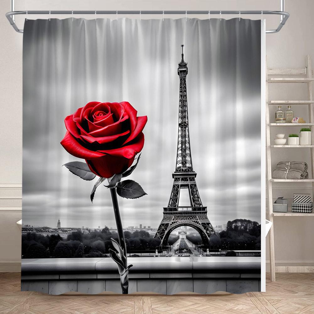 Rideau de douche Tour Eiffel Paris Paysage urbain européen Peinture à l'huile Décor romantique de baignoire Rideau de bain moderne en polyester avec crochets