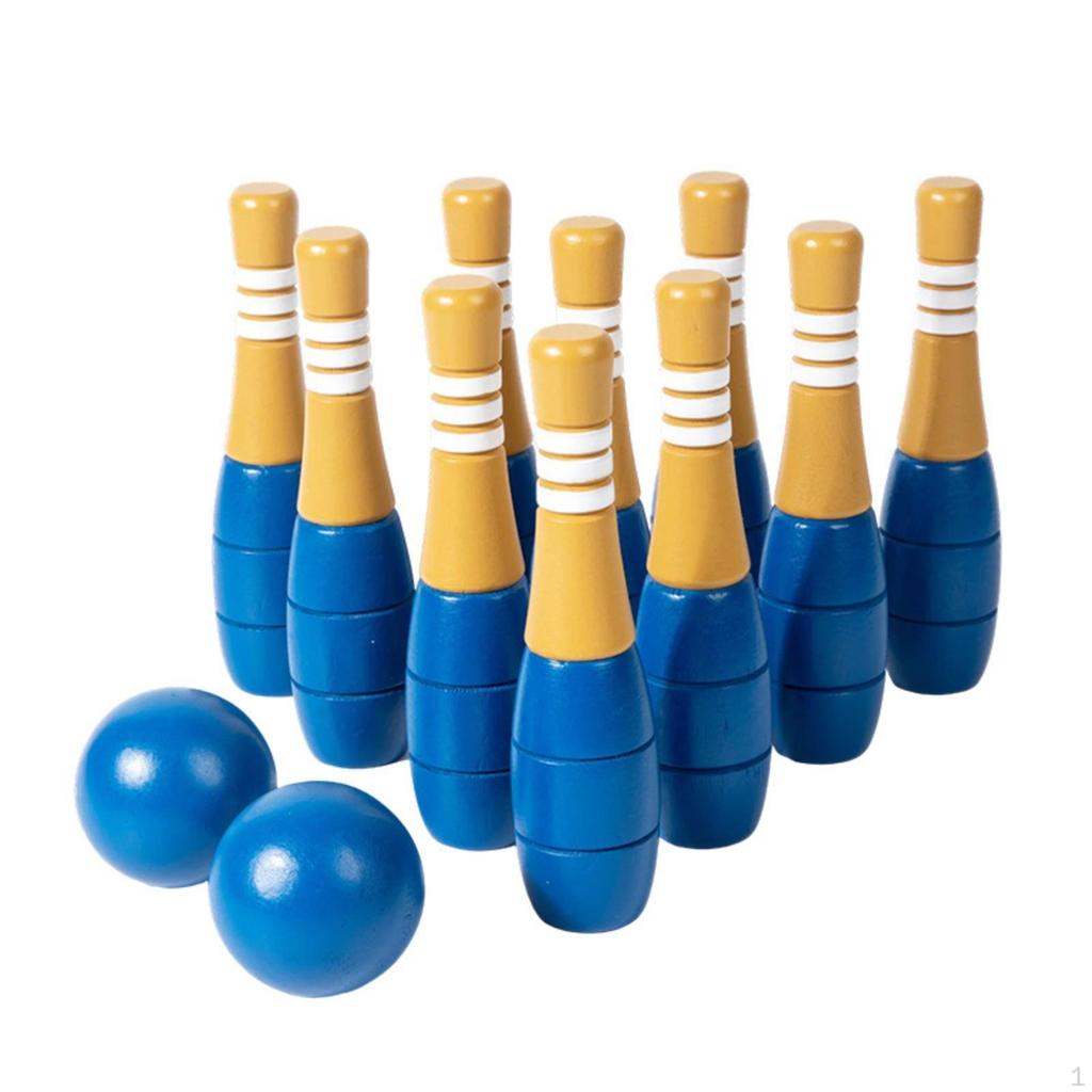 Wooden Bowling Toy Painted Set Smooth for Young Children,