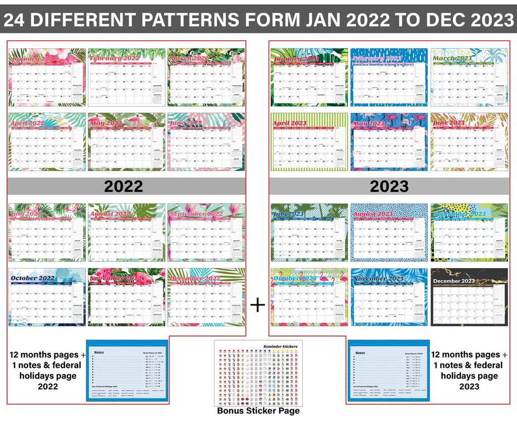 Inkdotpot 13"x11" Wall Calendar -Runs Until December 2023 Hanging Spiral Bound Monthly Calendar 2022-2023 for Home or Office