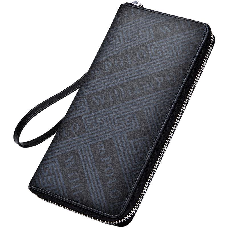 

Мужской длинный кошелек из натуральной кожи Emperor Paul с защитой от кражи, большой вместимости и множеством отделений для карт чёрный