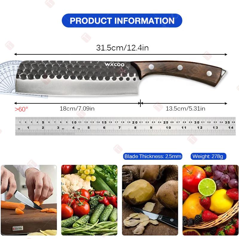 Professional Kitchen Knife Set Japanese Santoku knife Meat Cleaver Fruit Slicing Cooking Chef Knife Wooden Handle Utility Knife