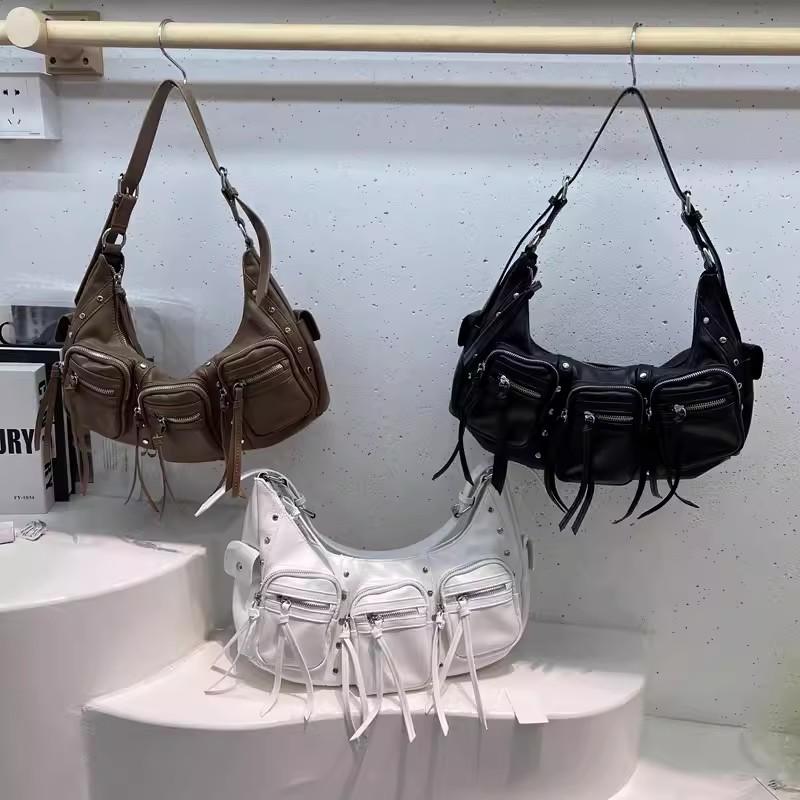 Vintage Washed Leather Crossbody Bag Spicy One Shoulder Girl Soft Motorcycle Bag