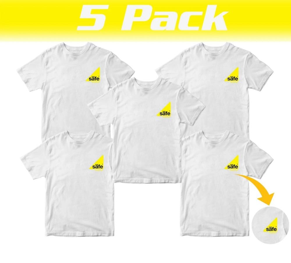 5 Pack Embroidered Gas Safe Register Tshirt Engineer Work Plumber Gas Fitter