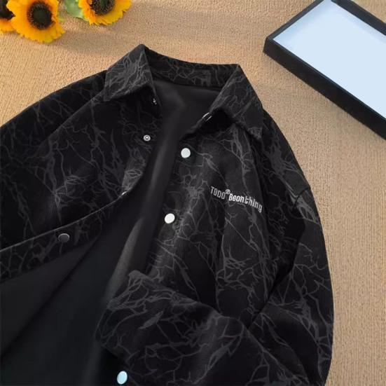 Spring Fall Men Shirt Retro American Style Corduroy Embroidery Japanese Style Loose Single-breasted Long Sleeves