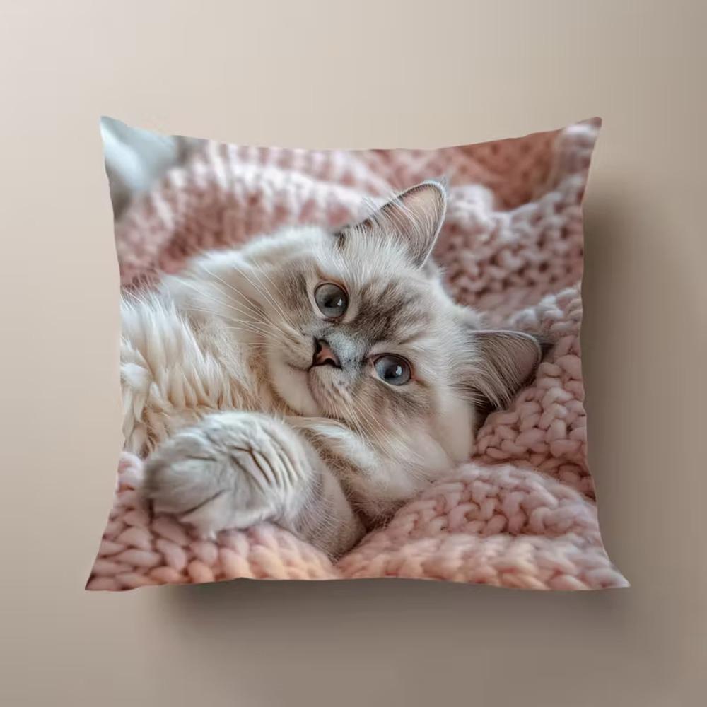 Sofa Pillow Pillowcase Skin-friendly Short Plush Cute Animal Cat Pillow Cover Living Room Cushion Cover Without Core