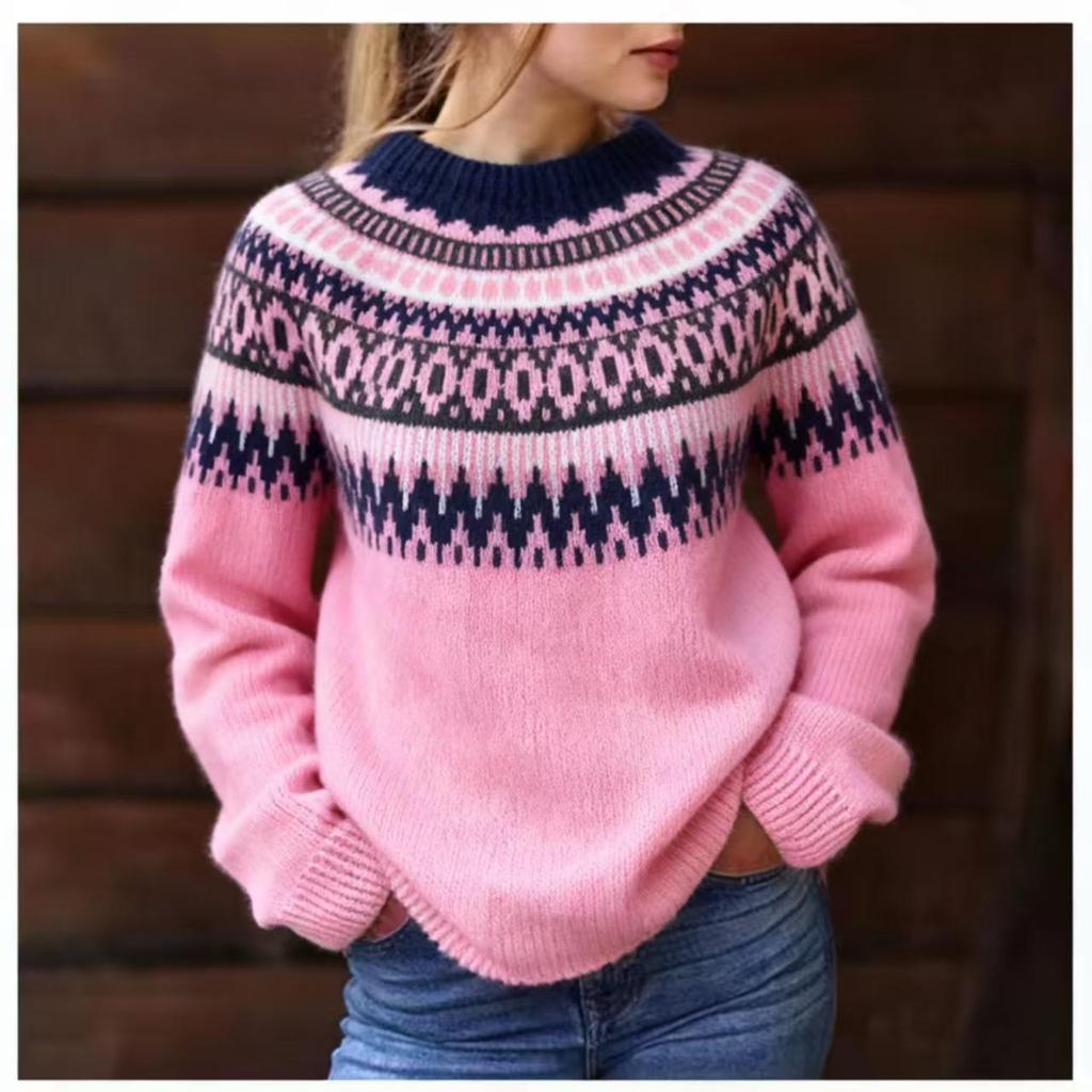 European & American Autumn/Winter Women's Chunky Acrylic Knit Jacquard Sweater