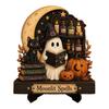 Oggetti di Scena Fotografici Stagionali Autunnali, Statuetta Fantasma Lettore di Halloween, Statua in Legno Retrò, Ornamento Decorativo Vintage per Scrivania e Libreria con Libri Impilati per