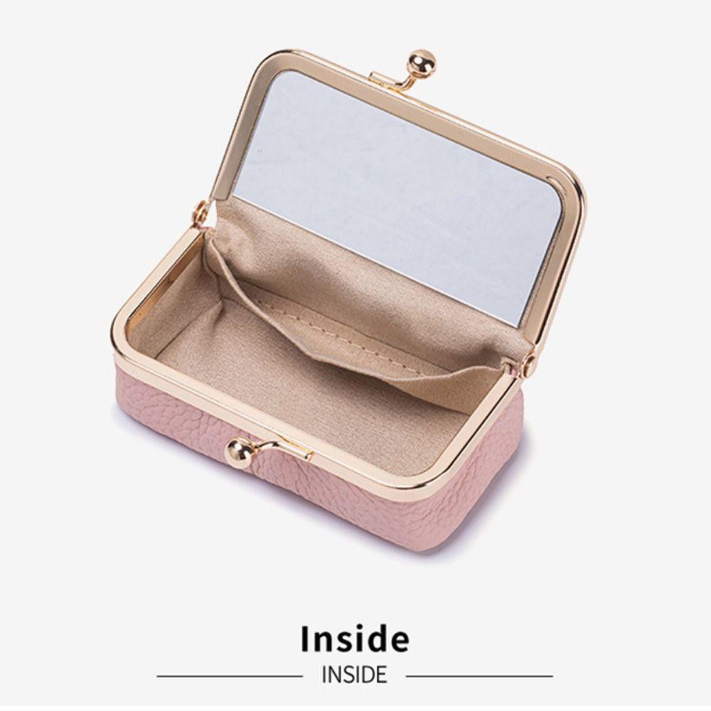 Sac à Bijoux Portatif en Cuir Boîte de Rangement Exquise pour Bijoux Sac à Monnaie à Fermeture Baiser Pochette à Rouge à Lèvres
