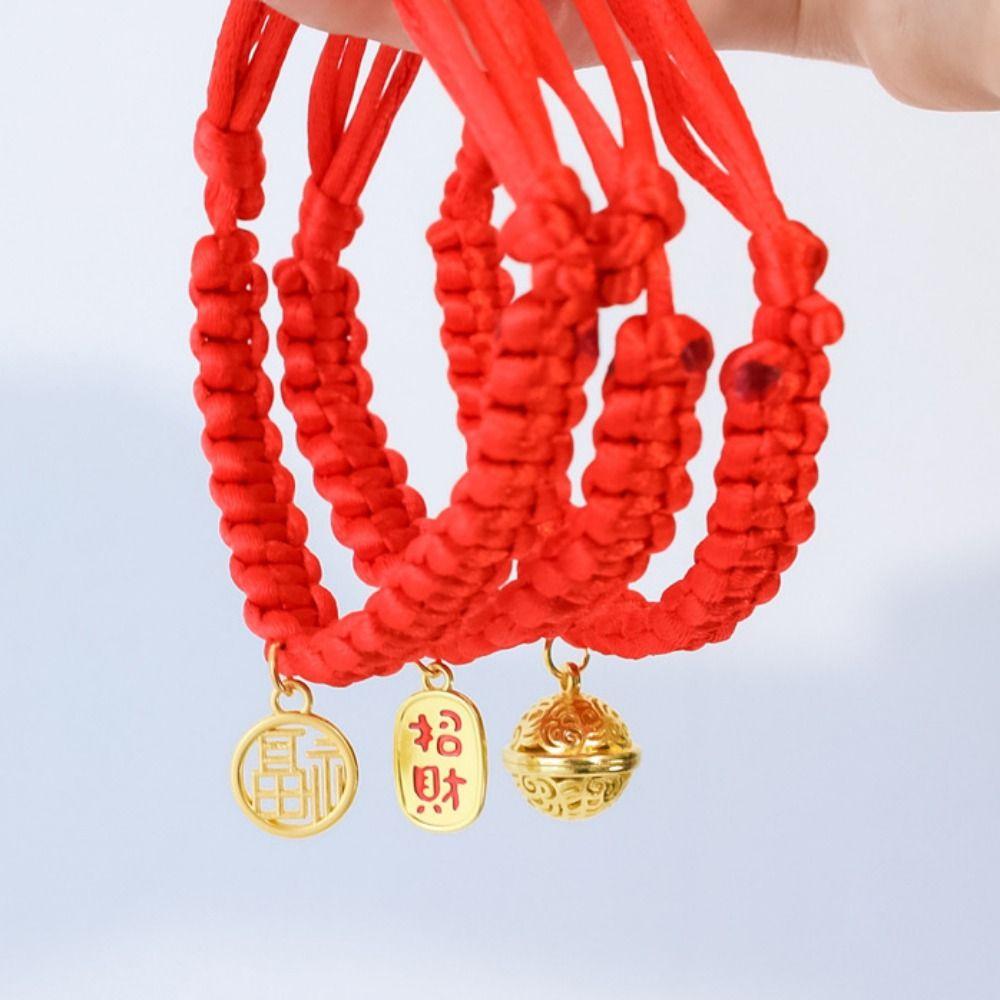 Chinese Style Red Rope Braided Cat Collar Adjustable Fortune Bell Cat Collar  For Cats Puppy
