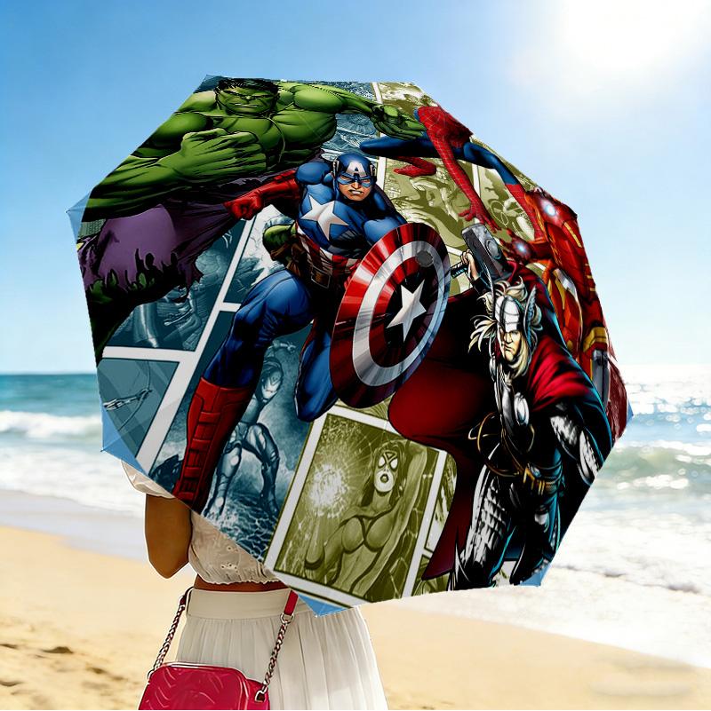 Avengers Teamup 8 Ribs 3Fold Black Glue Uv Protection Umbrella Sun Protection Rainproof Compact Folding Umbrella For Travel Daily Use C923225
