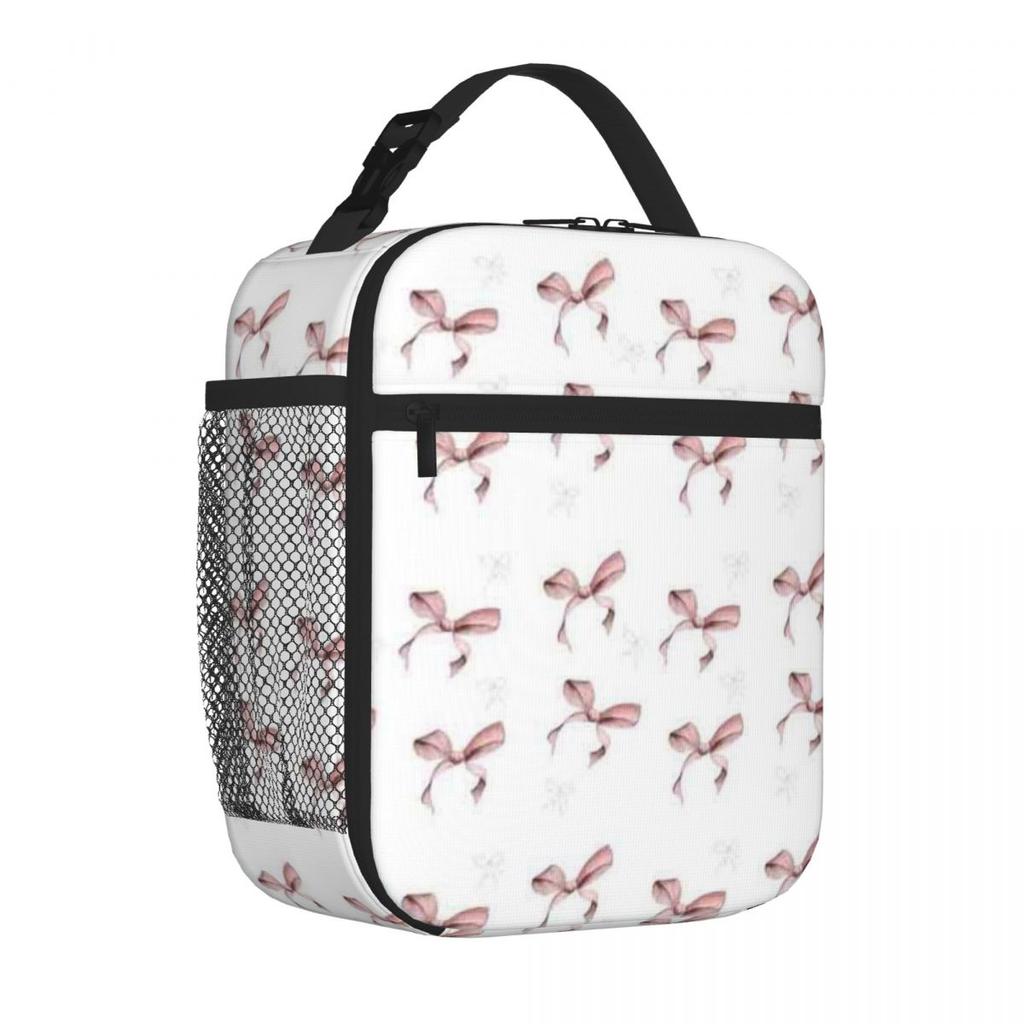Bestselling Cute Pink Ribbon Pattern Toddler Style Insulated Tote Gym Post-Workout Office Lunch Bag