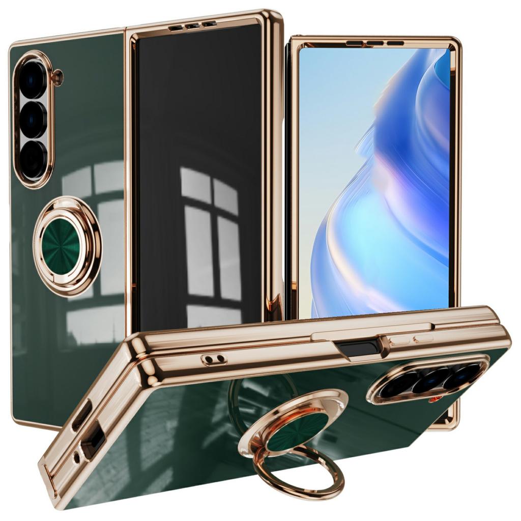 For Samsung Galaxy Z Fold5 5G Case Precise Cutouts 6D Electroplating TPU Phone Cover with Ring Holder