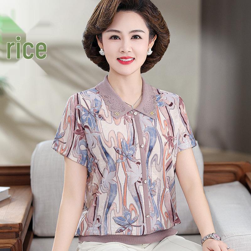 

2026 New Light Luxury Silk T-Shirt – Short Sleeve, Loose Fit for Middle-Aged Women and Grandmothers XL (100-110 jin) фиолетовый