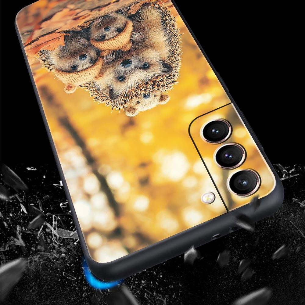 Autumn Cute Hedgehog Design Phone Case For Samsung Galaxy S26 Ultra S25 Plus S24 FE S23 S22 5G S21 S20 Cover Black Soft