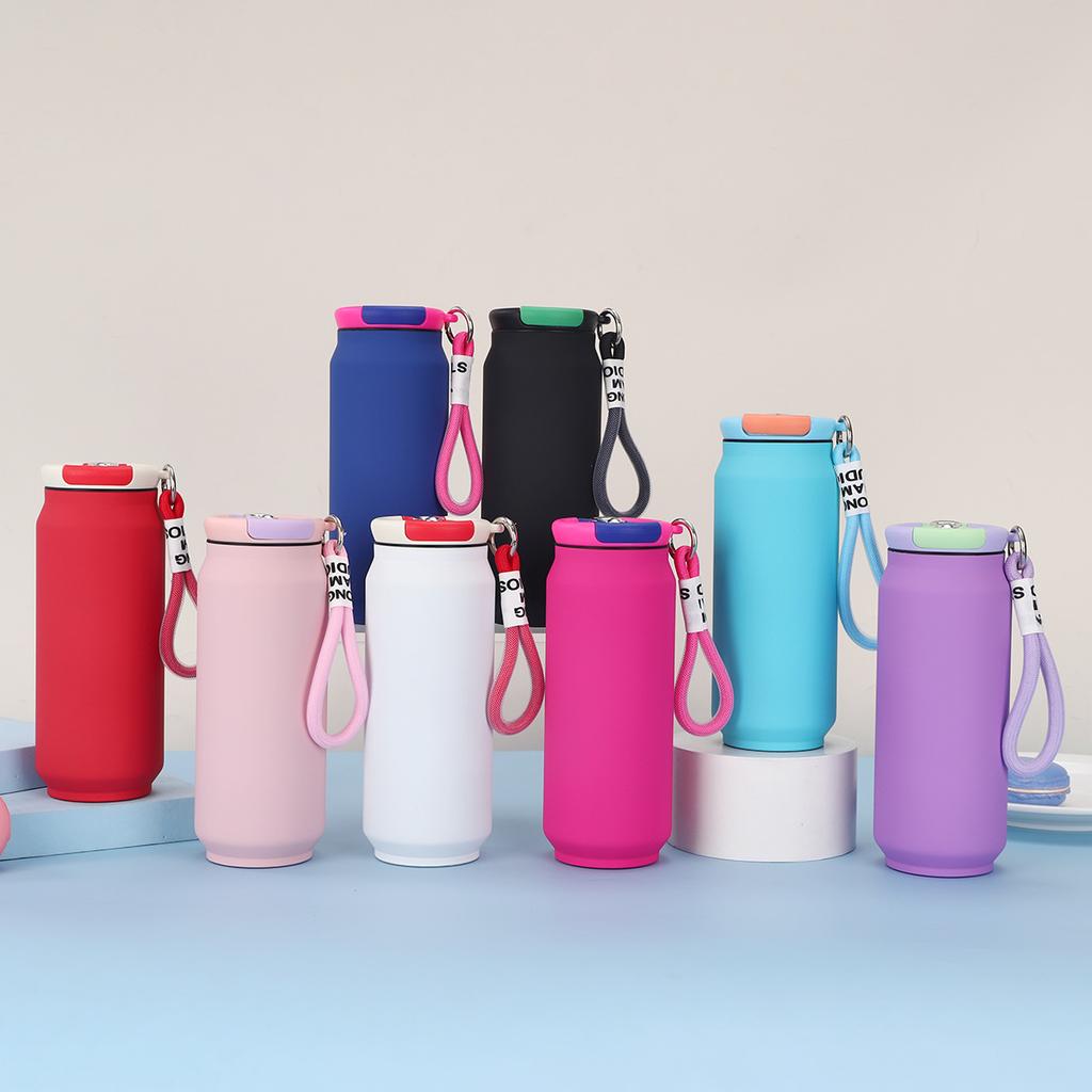 500ml Matte 304 Stainless Steel Water Bottle, Insulated Can-Style Flask with Carry Lanyard for Outdoor