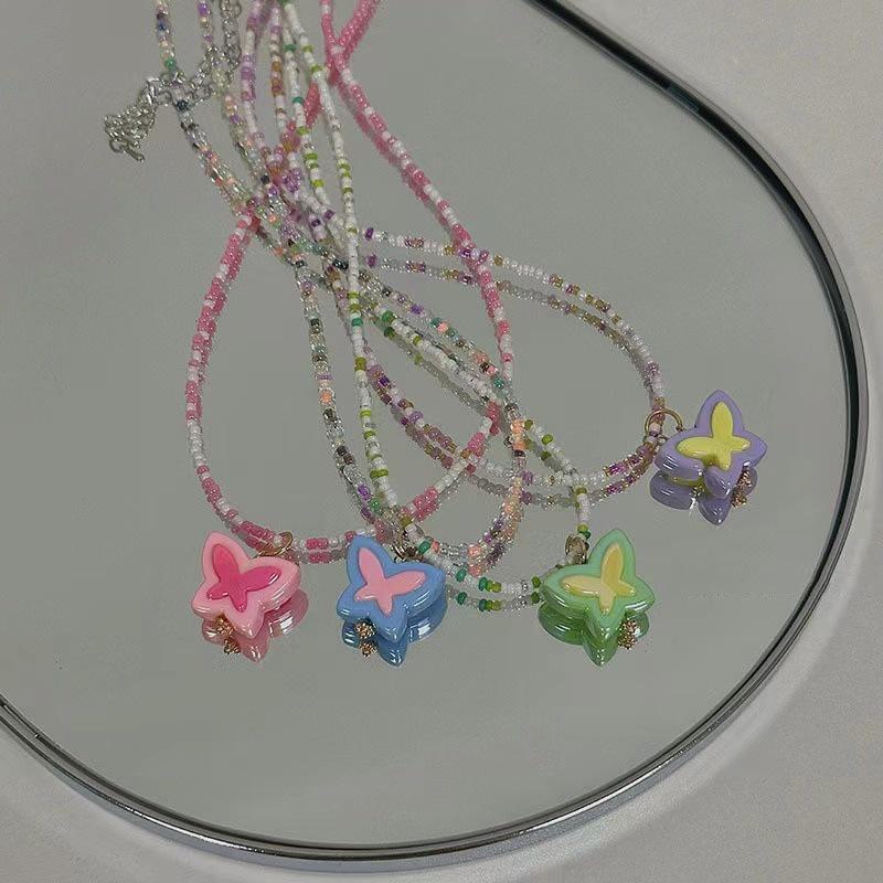 Colorful Beaded Butterfly Necklace: Light Luxury Y2K Style Clavicle Chain for Women