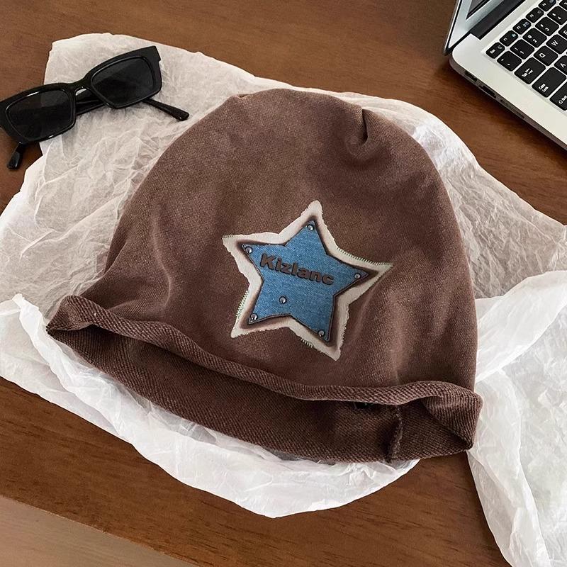 Old Spice Girl Niet Pentagramm Hut Stern Stickerei Patch Pile Hat Maillard Weibliches Gesicht Kleine Kalte Mütze Yabi