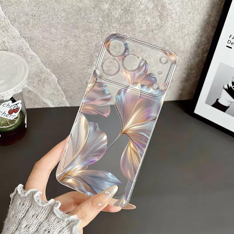 Colorful Metallic Ginkgo Print Phone Case For iPhone 17 16 Pro Max 11 12 13 14 15 Plus X XR XS 17Air 16E Shockproof Clear Cover