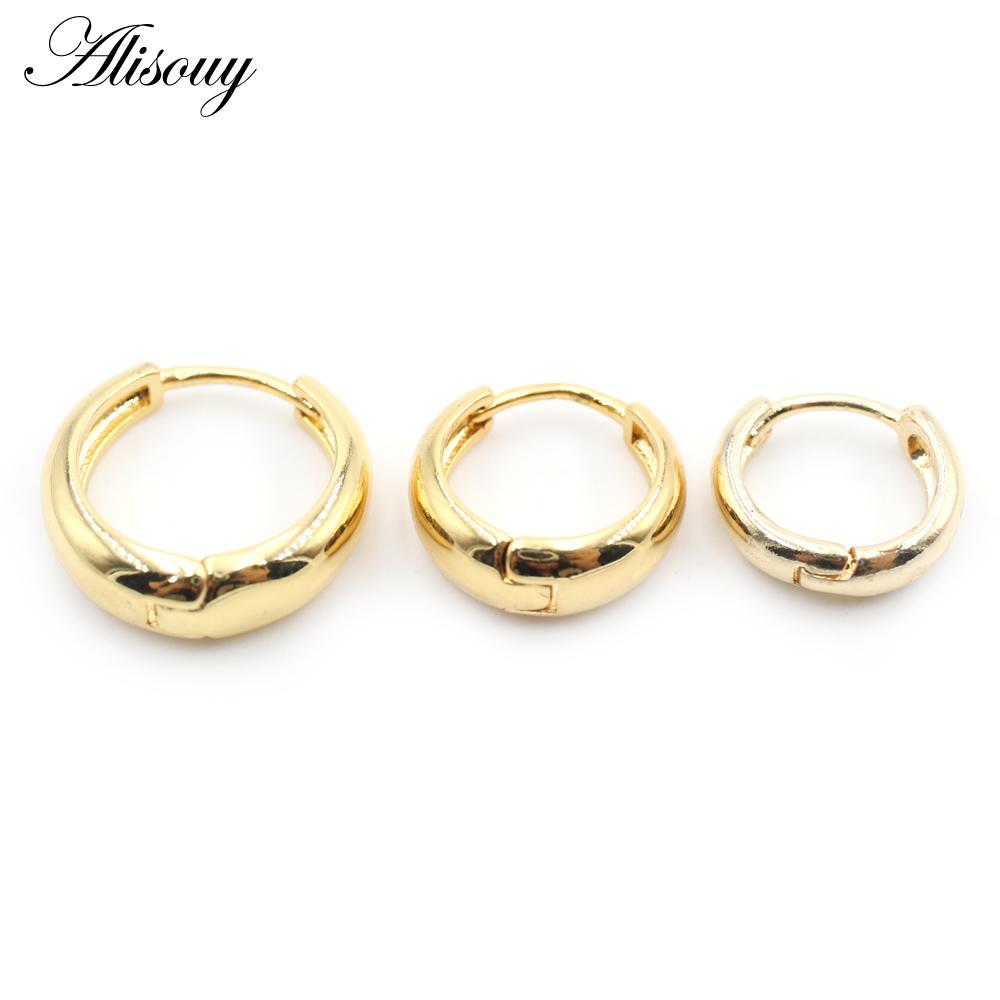 Alisouy 2pcs Copper Alloy Cute Curve Polishing Small Circle Round Hoop Earrings For Women Men Ear Cuff Brincos Hinged Jewelry