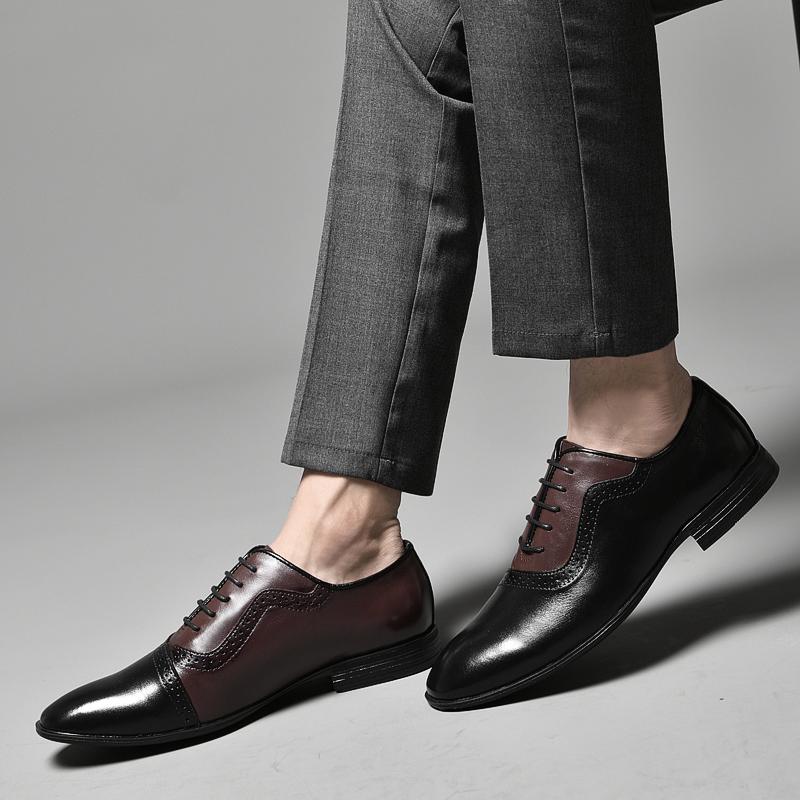 Sapatos masculinos de couro legítimo de alta qualidade, elegantes, formais, para escritório, Oxfords, sapatos de casamento, com cadarço, sapatos de couro empresarial, feitos à mão, pretos