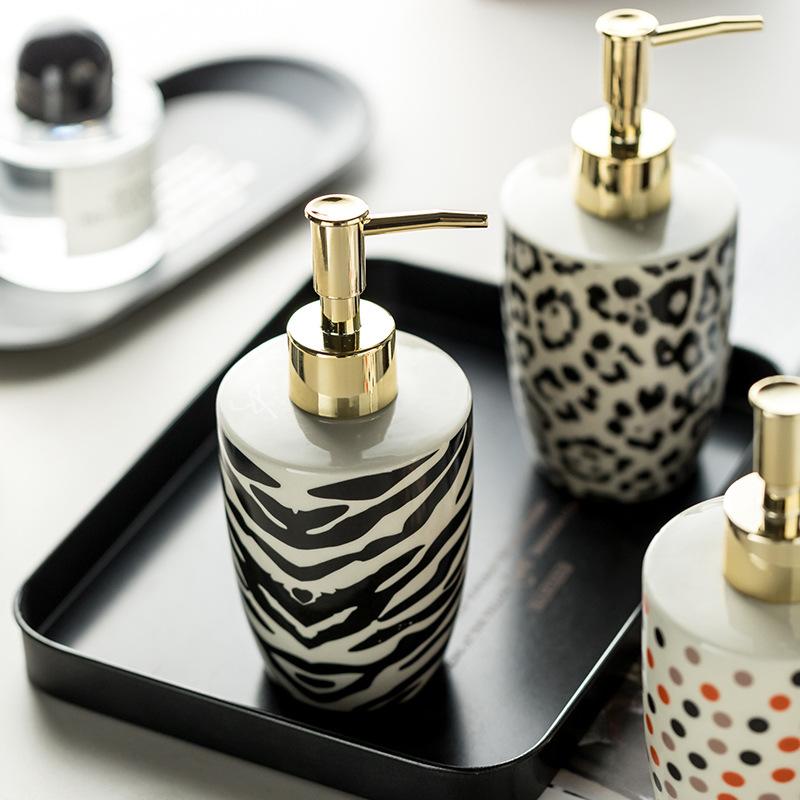Ceramic Leopard Print Lotion Bottle Black and White Soap Liquid Container Home Water Lotion Makeup Remover Water Storage Bottle