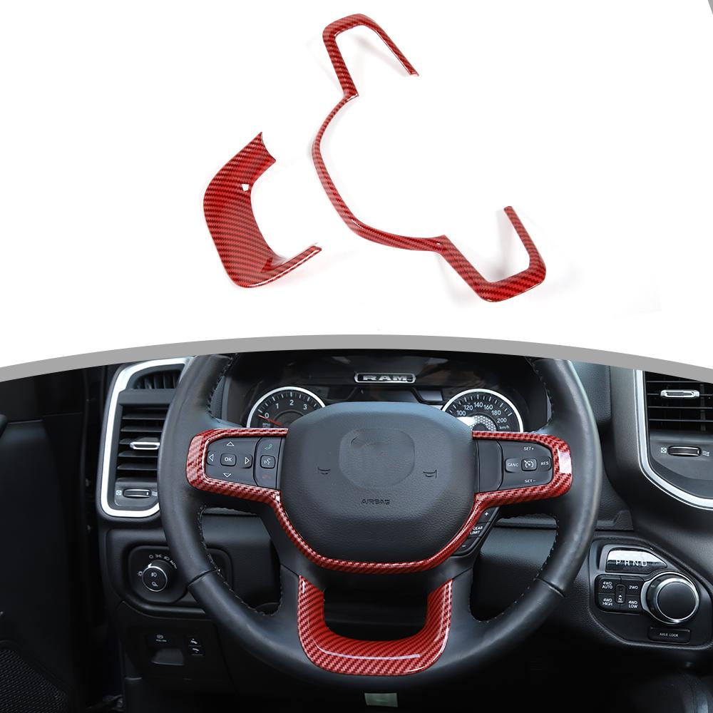 Interior Steering Wheel Frame Cover Trim For Dodge Ram 1500 18+ Red Carbon Fiber