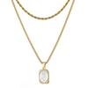 Vintage Floral Titanium Steel Necklace With Engraved French Mirror Square Pendant Layered Locket Chain Women