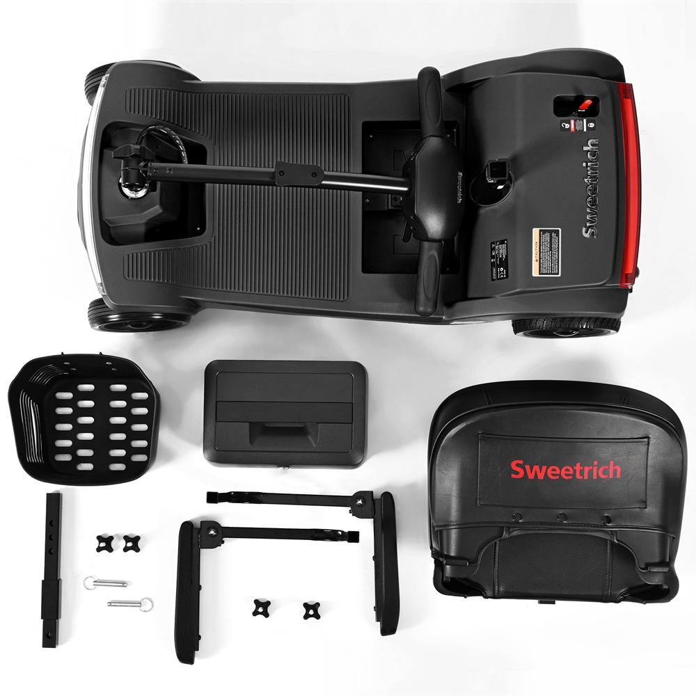 Sweetrich S2 electric mobility scooter, 250W motor, 24V 12Ah battery, electric scooter for seniors, 6KM/H MAX, 15KM range, weight capacity 136KG.